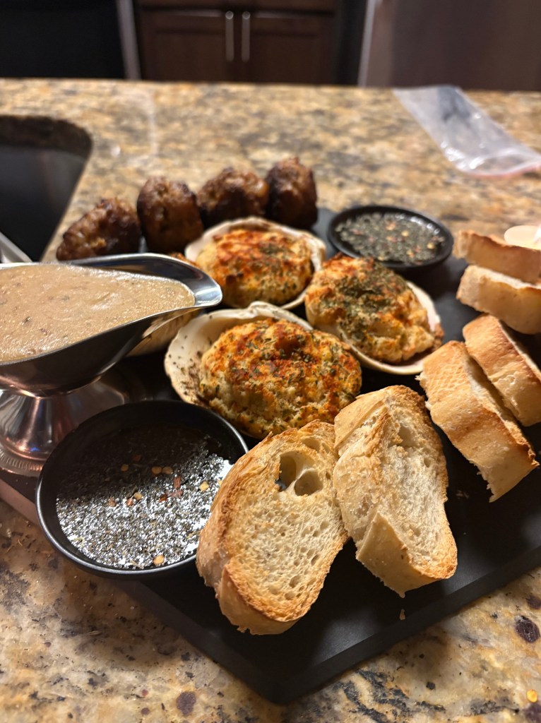 Photo of Stuffed Clams, Toasted Baguette, Sausage Meatballs, Sauces