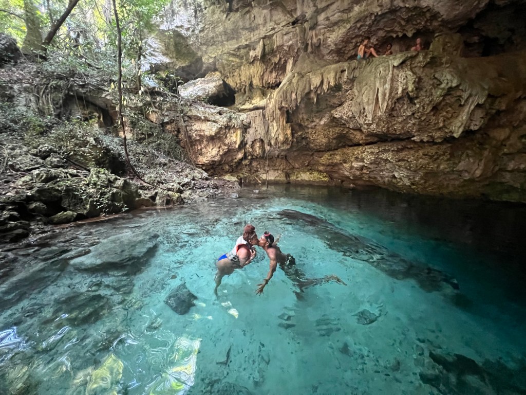 Swimming in a Cenote, in Playa del Carmen, Mexico